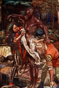 They saw one man called Fool, and another called Want-Wit, washing a man who came from a country where all men were black, illustration from 